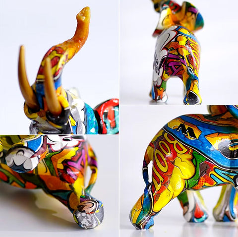 Statua elefante in resina graffiti 17 cm