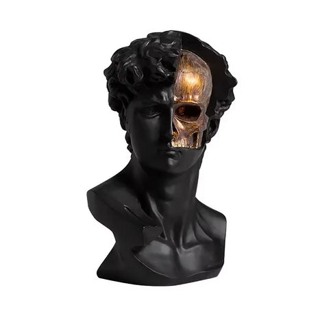 Statua greca nera, teschio dorato 28 cm