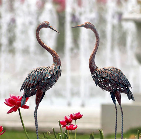 Statue di airone in metallo per esterni / giardino (set di 2) - 120 cm