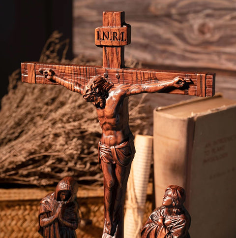 Scena della Crocifissione di Gesù Cristo Statua in legno 25 cm