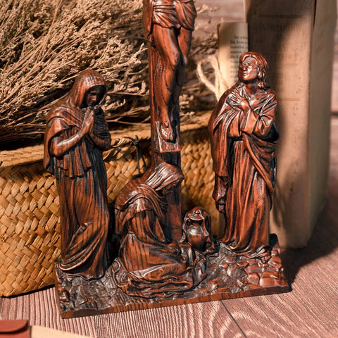 Scena della Crocifissione di Gesù Cristo Statua in legno 25 cm
