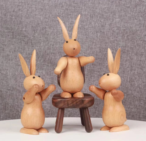 Statua di coniglio in legno in stile nordico 15 cm