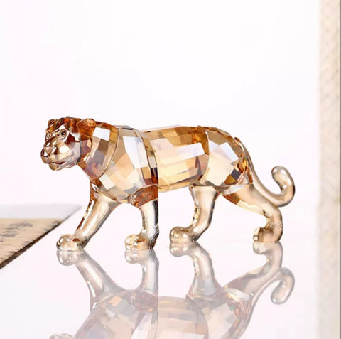 Statuetta Leopardo in cristallo champagne 6 cm