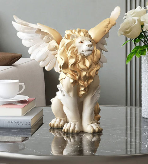 Statua leone alato bianco/oro 27 cm