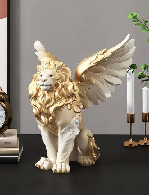 Statua leone alato bianco/oro 27 cm