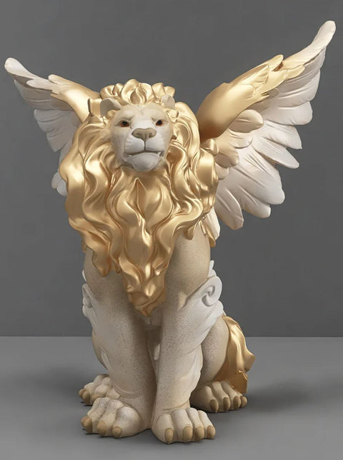 Statua leone alato bianco/oro 27 cm