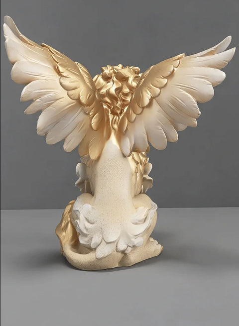 Statua leone alato bianco/oro 27 cm