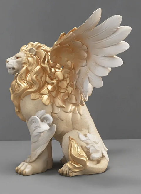 Statua leone alato bianco/oro 27 cm