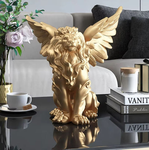 Statua leone alato dorato 27 cm
