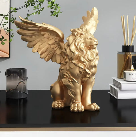 Statua leone alato dorato 27 cm