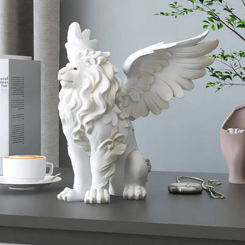 Statua leone alato bianco 27 ​​cm