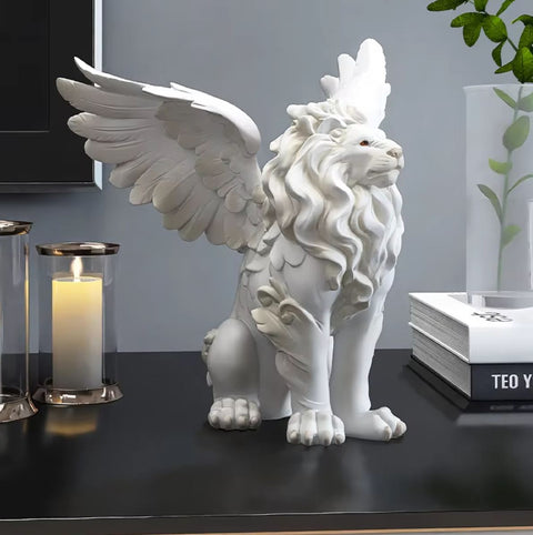 Statua leone alato bianco 27 ​​cm