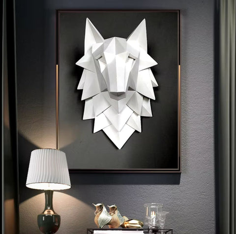 Statua da parete con testa di lupo bianco 35 cm