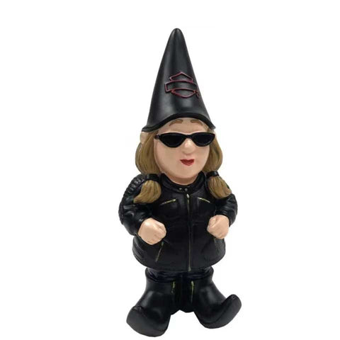 Statua gnomo da giardino donna motociclista 15 cm