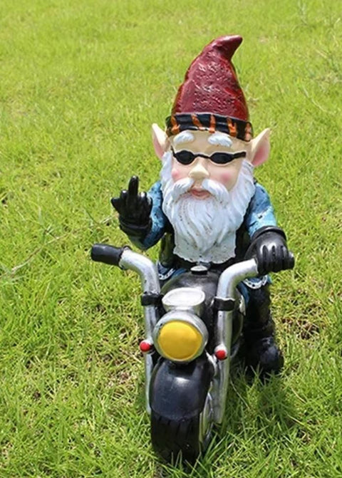 Statua di gnomo da giardino motociclista 23 cm