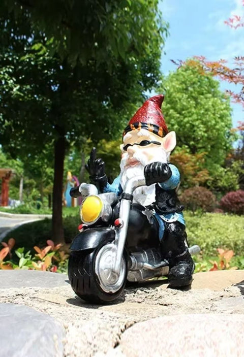 Statua di gnomo da giardino motociclista 23 cm