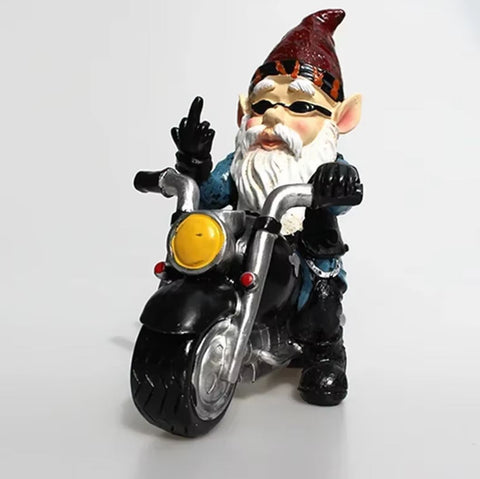 Statua di gnomo da giardino motociclista 23 cm