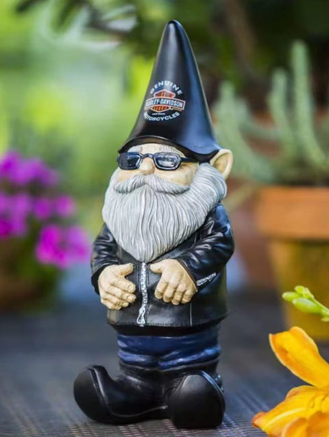 Statua di gnomo da giardino motociclista di 15 cm