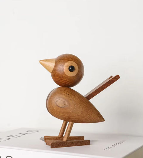 Statua di uccello in legno in stile nordico 12 cm - rovere scuro