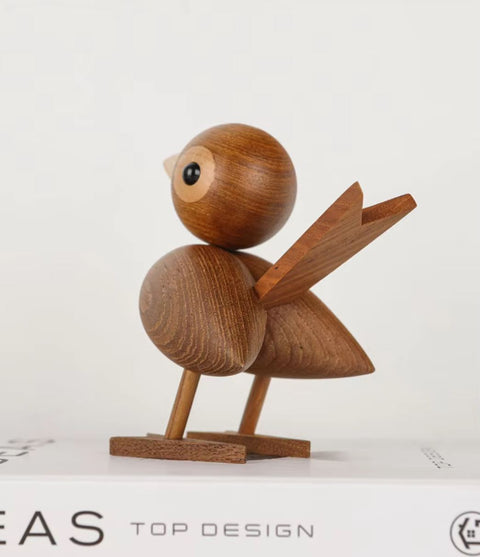 Statua di uccello in legno in stile nordico 12 cm - rovere scuro