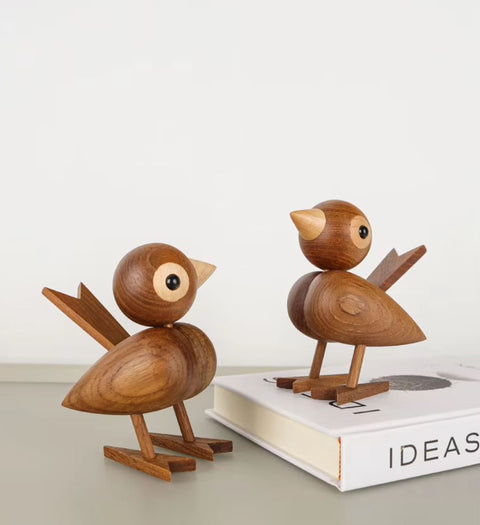 Statua di uccello in legno in stile nordico 12 cm - rovere scuro
