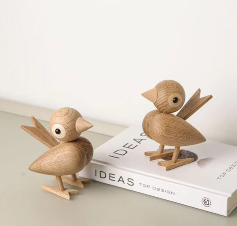 Statua di uccello in legno in stile nordico 12 cm - rovere chiaro