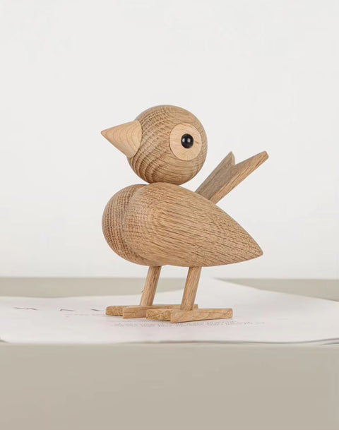 Statua di uccello in legno in stile nordico 12 cm - rovere chiaro