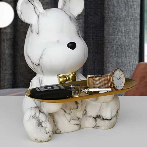 Statua di orso di design effetto marmo con base dorata – Oggetto decorativo, 23 cm