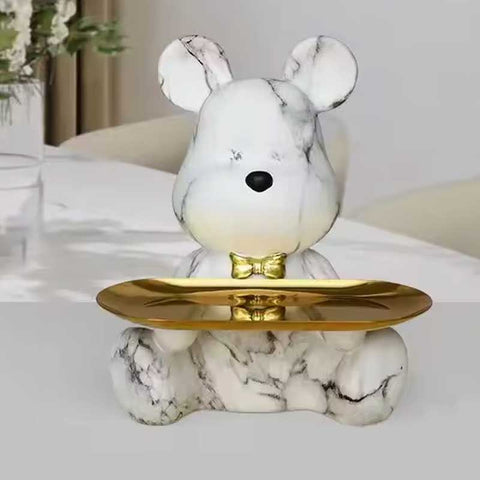 Statua di orso di design effetto marmo con base dorata – Oggetto decorativo, 23 cm