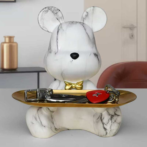 Statua di orso di design effetto marmo con base dorata – Oggetto decorativo, 23 cm