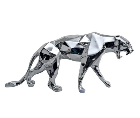 Statua Pantera Origami in resina argentata 70 cm