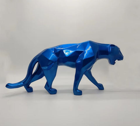 Statua Pantera Origami in resina blu 70 cm
