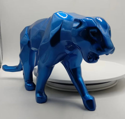 Statua Pantera Origami in resina blu 70 cm