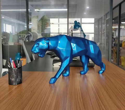 Statua Pantera Origami in resina blu 70 cm