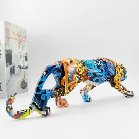 Statua pantera graffiti in resina 14 cm