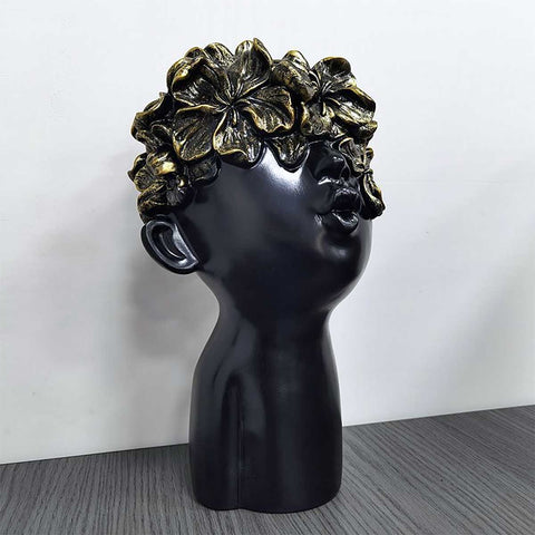 Statua testa busto con farfalla nera e oro 28 cm