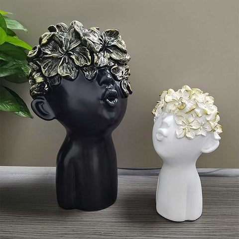 Statua testa busto bianco con farfalla dorata 19 cm