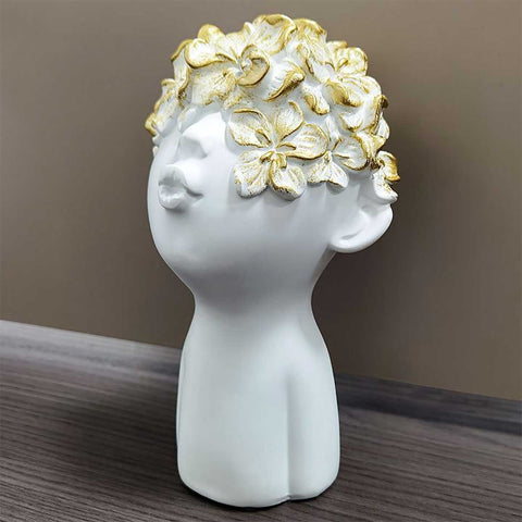 Statua testa busto bianco con farfalla dorata 19 cm