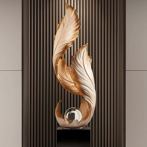 Statua di design con piuma bianca su base - 68 cm