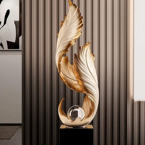 Statua di design con piuma bianca su base - 68 cm