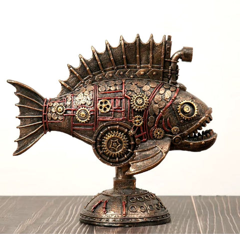 Statua di pesce Steamunk 23 cm