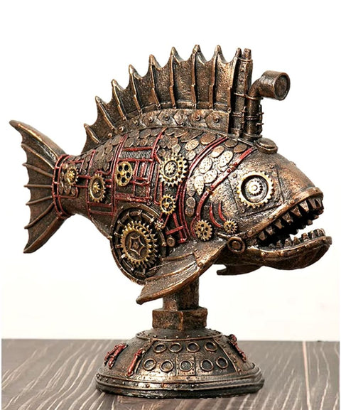 Statua di pesce Steamunk 23 cm