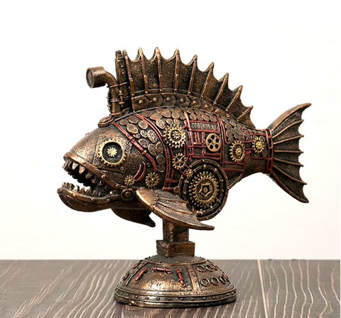 Statua di pesce Steamunk 23 cm