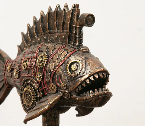 Statua di pesce Steamunk 23 cm