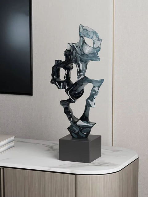 Scultura astratta in resina blu trasparente 43 cm