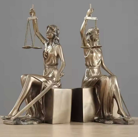 Fermalibri in bronzo raffiguranti la statua della giustizia – Set di 2 – 26 cm
