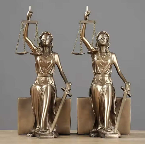 Fermalibri in bronzo raffiguranti la statua della giustizia – Set di 2 – 26 cm
