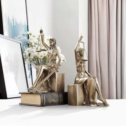 Fermalibri in bronzo raffiguranti la statua della giustizia – Set di 2 – 26 cm