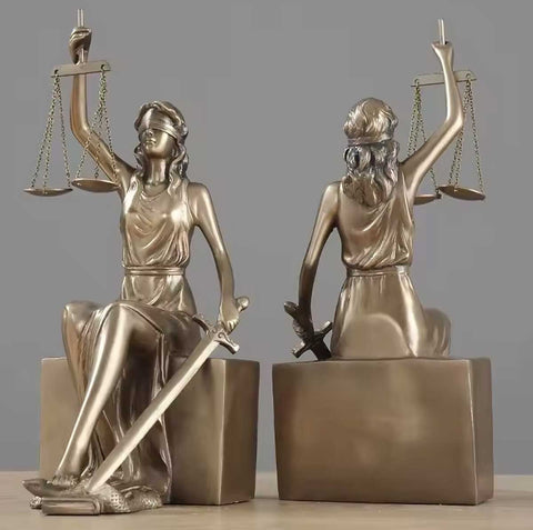 Fermalibri in bronzo raffiguranti la statua della giustizia – Set di 2 – 26 cm