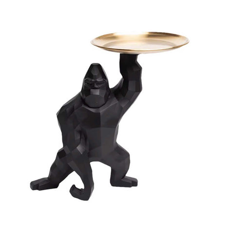 Statua di gorilla nero con vassoio 33 cm